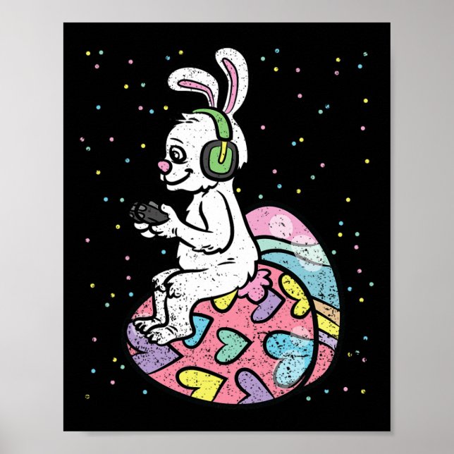 Bunny Gamer Easter Gaming Game Controller Egg Hunt Poster (Front)