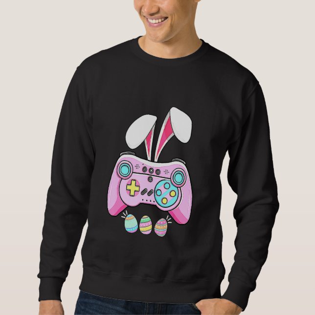 Bunny Gaming Controller Video Game Gamer Easter Da Sweatshirt (Front)
