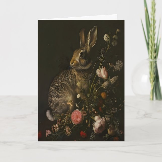 Bunny Garden Dark Academia, Dark Botanical Wall Card (Front)