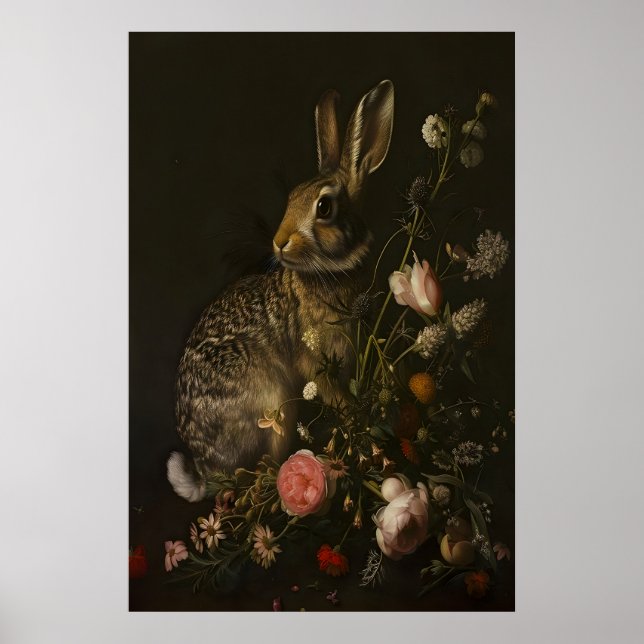 Bunny Garden Dark Academia, Dark Botanical Wall Poster (Front)