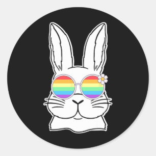 Bunny Gay Pride Lgbtq Bunny Rainbow Sungles Happy Classic Round Sticker