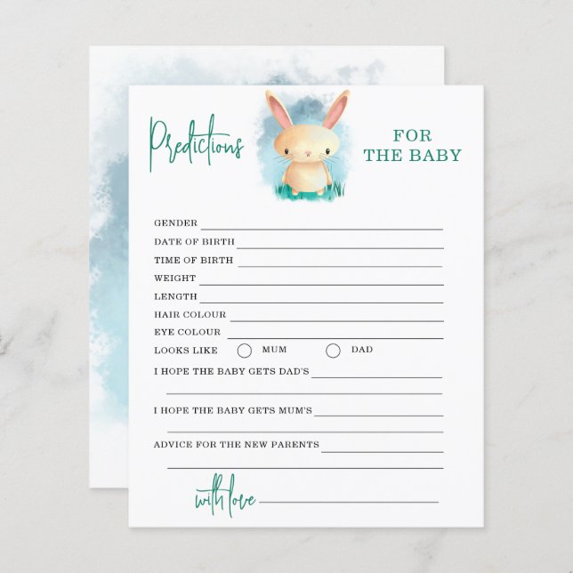 Bunny gender neutral prediction for baby card (Front/Back)