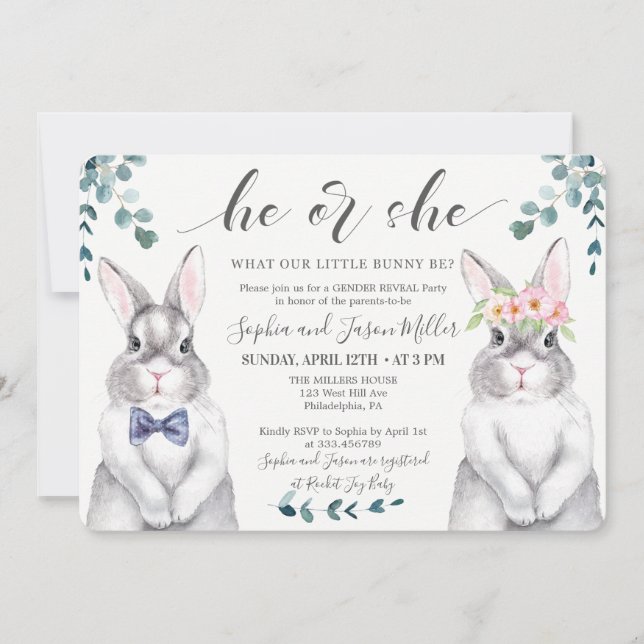 Bunny Gender Reveal Invitation (Front)