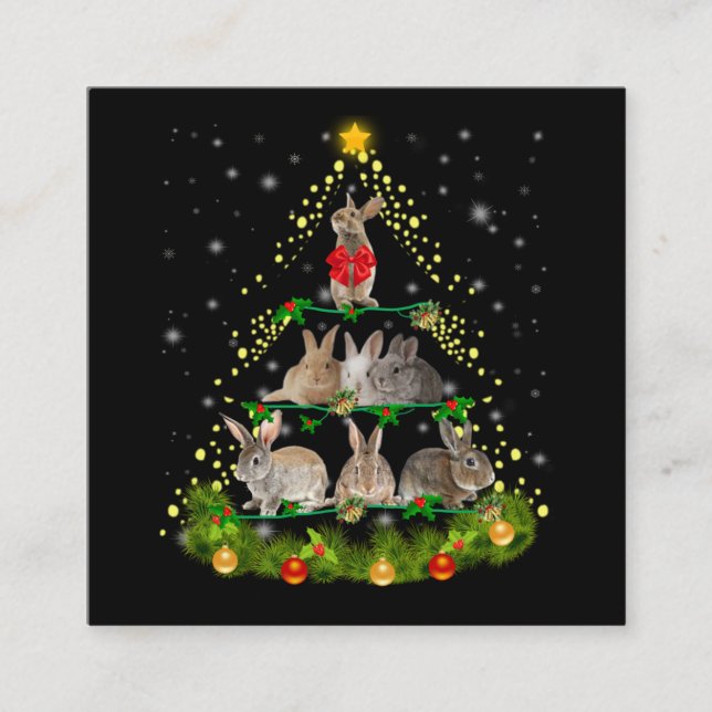 Bunny Gift | Bunny Rabbit Christmas Tree Light Square Business Card (Front)