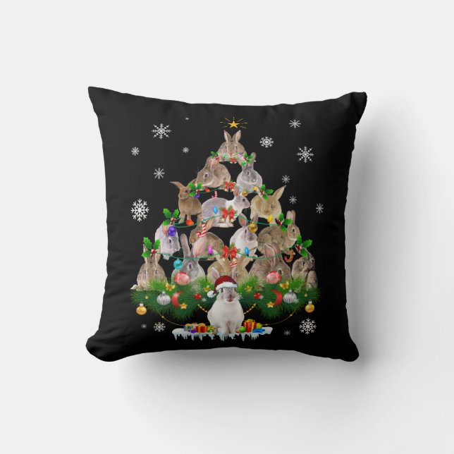 Bunny Gift | Cute Rabbit Christmas Tree Snow Cushion (Front)