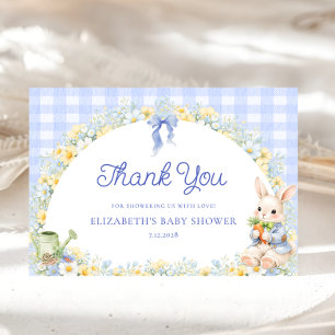 Bunny Gingham Blue Baby Shower Thank You  Card