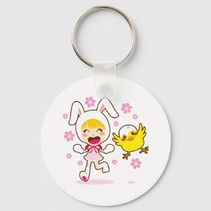 Bunny Girl And Little Chick Key Ring