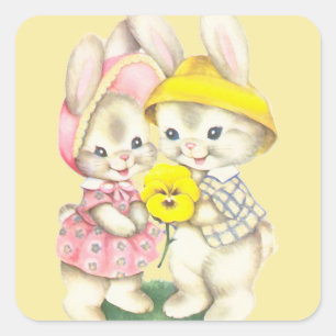 Bunny Girl+Boy Square Sticker