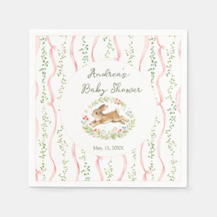 Bunny Girl Floral Pink Bow Baby Shower  Napkin