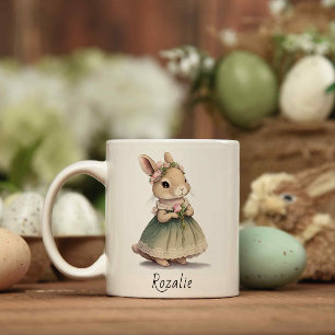 Bunny Girl in a dress Pink Floral Whimsical Easter Coffee Mug