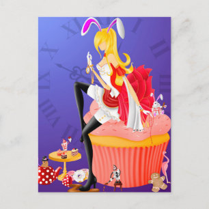 Bunny Girl on Cupcake Postcard
