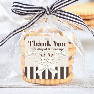 Bunny Girl Twin Baby Shower & Birthday Favour Square Sticker