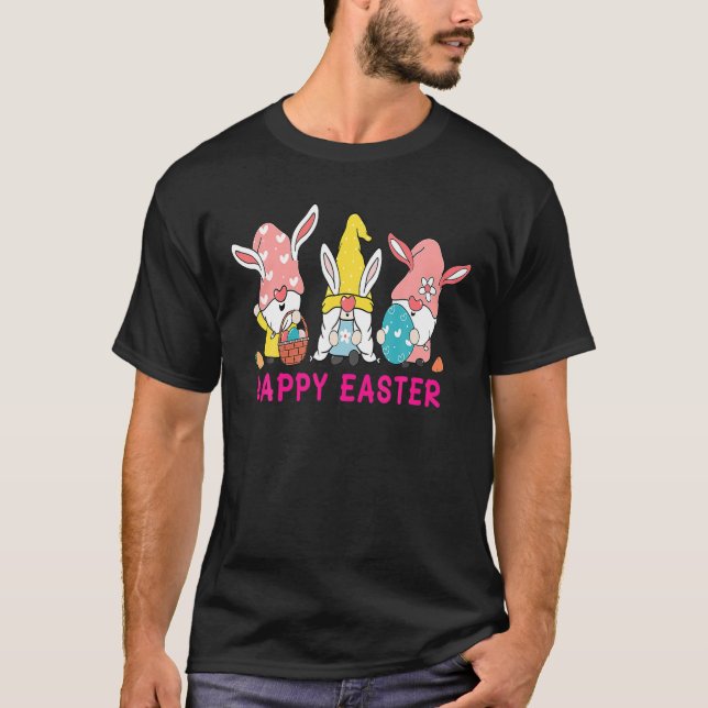 Bunny Gnome Hug Easter Eggs Hunting Happy Easter D T-Shirt (Front)