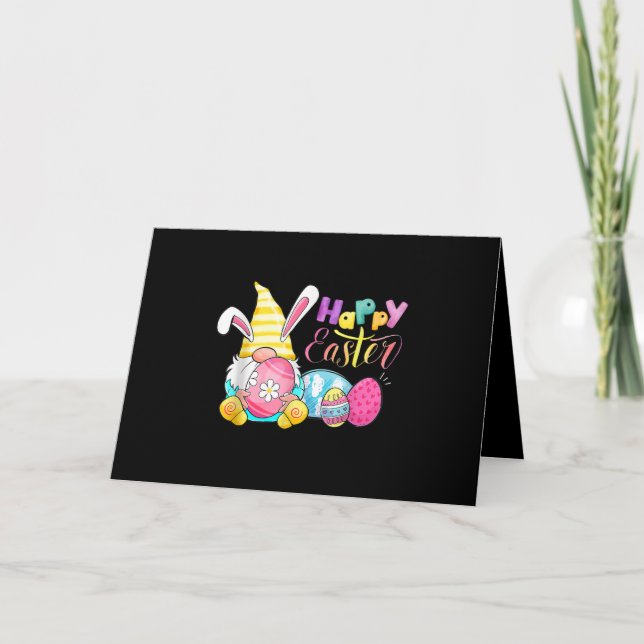 Bunny Gnome Rabbit Eggs Hunting Happy Easter Day Card (Front)