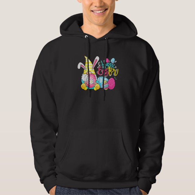 Bunny Gnome Rabbit Eggs Hunting Happy Easter Day F Hoodie (Front)