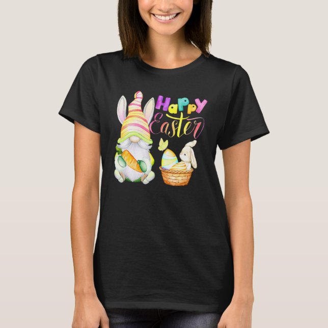 Bunny Gnome Rabbit Eggs Hunting Happy Easter Day   T-Shirt (Front)