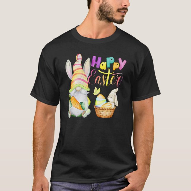 Bunny Gnome Rabbit Eggs Hunting Happy Easter Day T-Shirt (Front)
