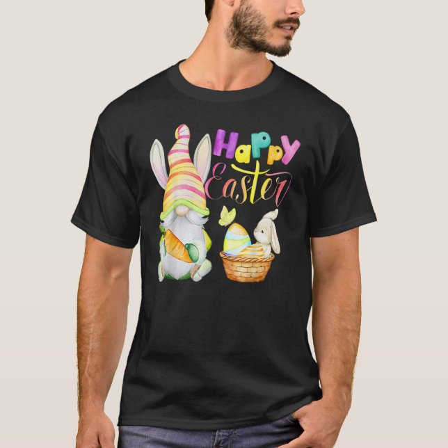 Bunny Gnome Rabbit Eggs Hunting Happy Easter Day T-Shirt (Front)