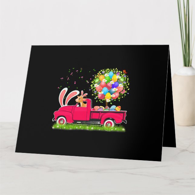 Bunny Goat Riding Pickup Truck Easter Eggs Tree Fl Card (Front)