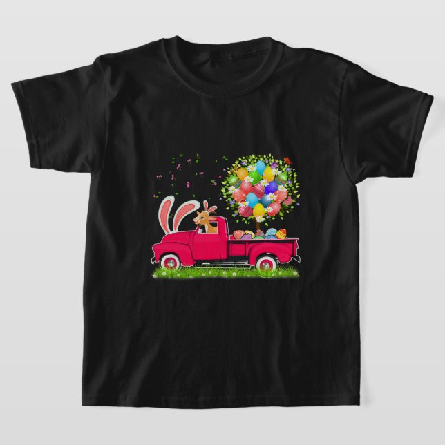 Bunny Goat Riding Pickup Truck Easter Eggs Tree Fl T-Shirt (Laydown)