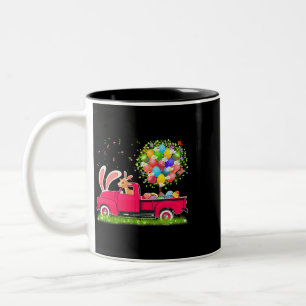 Bunny Goat Riding Pickup Truck Easter Eggs Tree Fl Two-Tone Coffee Mug