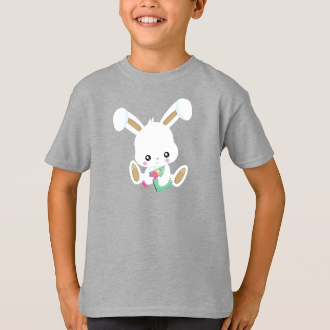 Bunny Going To School, Cute Bunny, Books, Pencil T-Shirt (Front)
