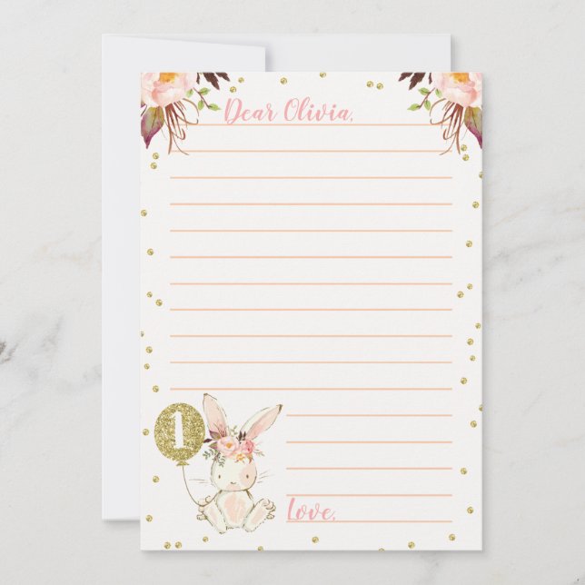 Bunny Gold balloon Themed Time Capsule Card (Front)