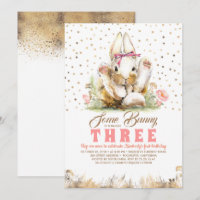 Bunny Gold Glitters Pink Floral Birthday