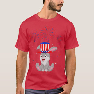 Bunny Graphic Red White Blue Fireworks Decor 4th O T-Shirt