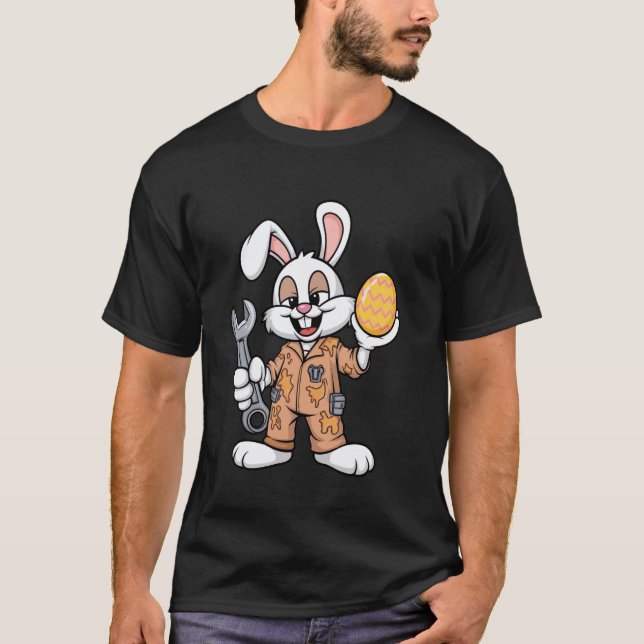 Bunny Grease Monkey u2013 Funny Easter Mechanic T-Shirt (Front)