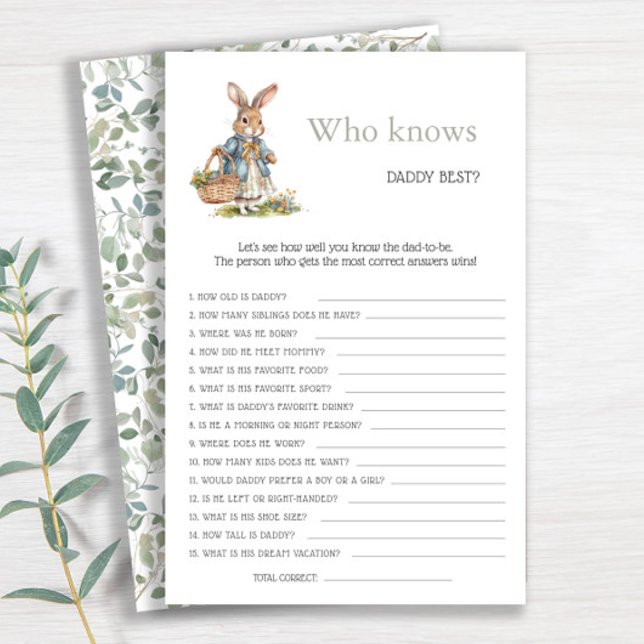 Bunny Greenery Who Knows Daddy Best Baby Shower (Creator Uploaded)