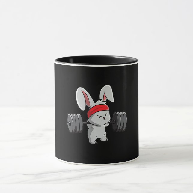 Bunny Gym Rabbit Ness Weightlifting Funny Art Mug (Center)