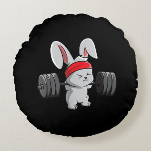 Bunny Gym Rabbit Ness Weightlifting Funny Art Round Cushion