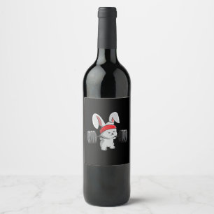 Bunny Gym Rabbit Ness Weightlifting Funny Art Wine Label