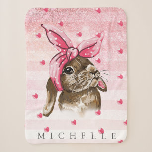 Bunny Hand painted glitter Personalised Sherpa Blanket
