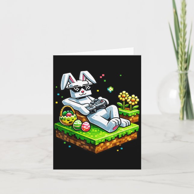 Bunny Happy Easter Day Egg Video Game Gift Men Boy Card (Front)