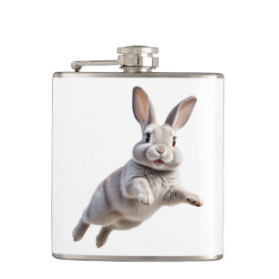 Bunny Happy Playful Fun Jumping In The Air Rabbit Hip Flask