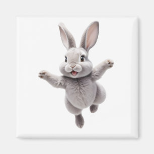 Bunny Happy Playful Fun Jumping In The Air Rabbit Magnet