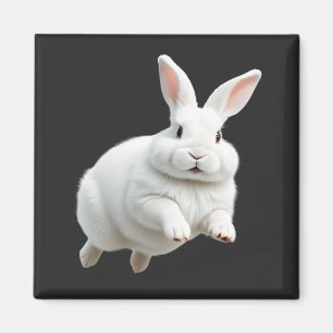 Bunny Happy Playful Fun Jumping In The Air Rabbit Magnet