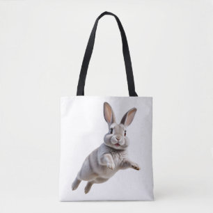 Bunny Happy Playful Fun Jumping In The Air Rabbit Tote Bag