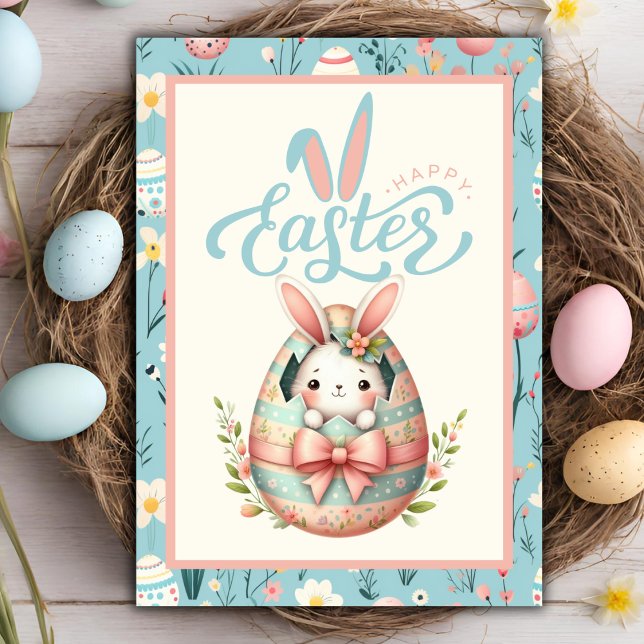 Bunny Hatching From Egg Happy Easter Custom Holiday Card (Bunny Hatching From Egg Happy Easter Custom Holiday Card)