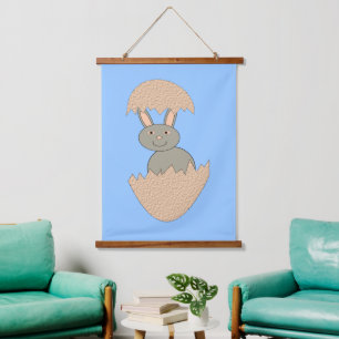 Bunny Hatching from Egg Weird Hanging Tapestry
