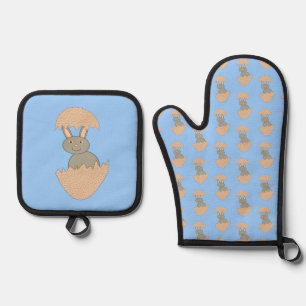 Bunny Hatching from Egg Weird Oven Mitt & Pot Holder Set