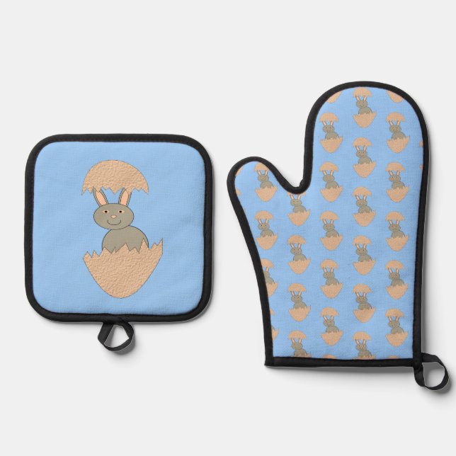 Bunny Hatching from Egg Weird Oven Mitt & Pot Holder Set (Front)