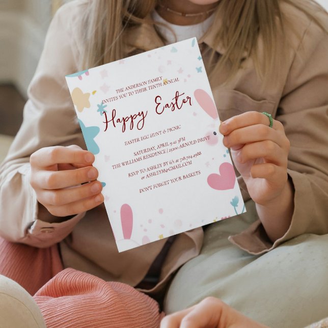Bunny hears and floral happy Easter   Invitation (Creator Uploaded)