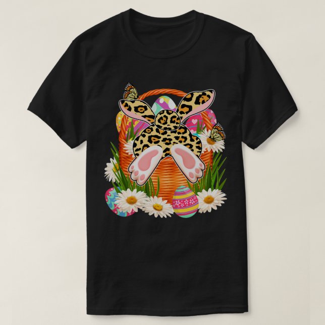Bunny Hiding In Chocolate Easter Eggs Basket Flowe T-Shirt (Design Front)