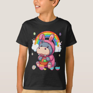 Bunny Hippo Easter Hunting Eggs Basket Colourful R T-Shirt