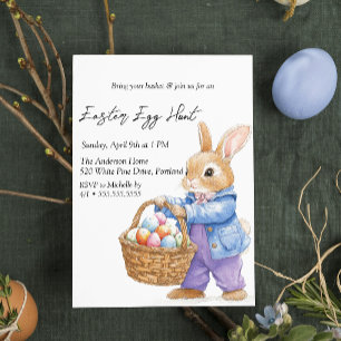 Bunny Holding Eggs in Basket Easter Egg Hunt Invitation