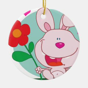 Bunny holds flower ceramic tree decoration
