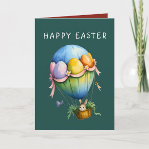 Bunny Hot Air Balloon Easter Holiday Greeting Card